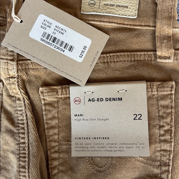 AG Mari High Waist Slim Ankle Straight Leg Corduroy Pants in Khaki Size 22 NWT - Picture 3 of 8